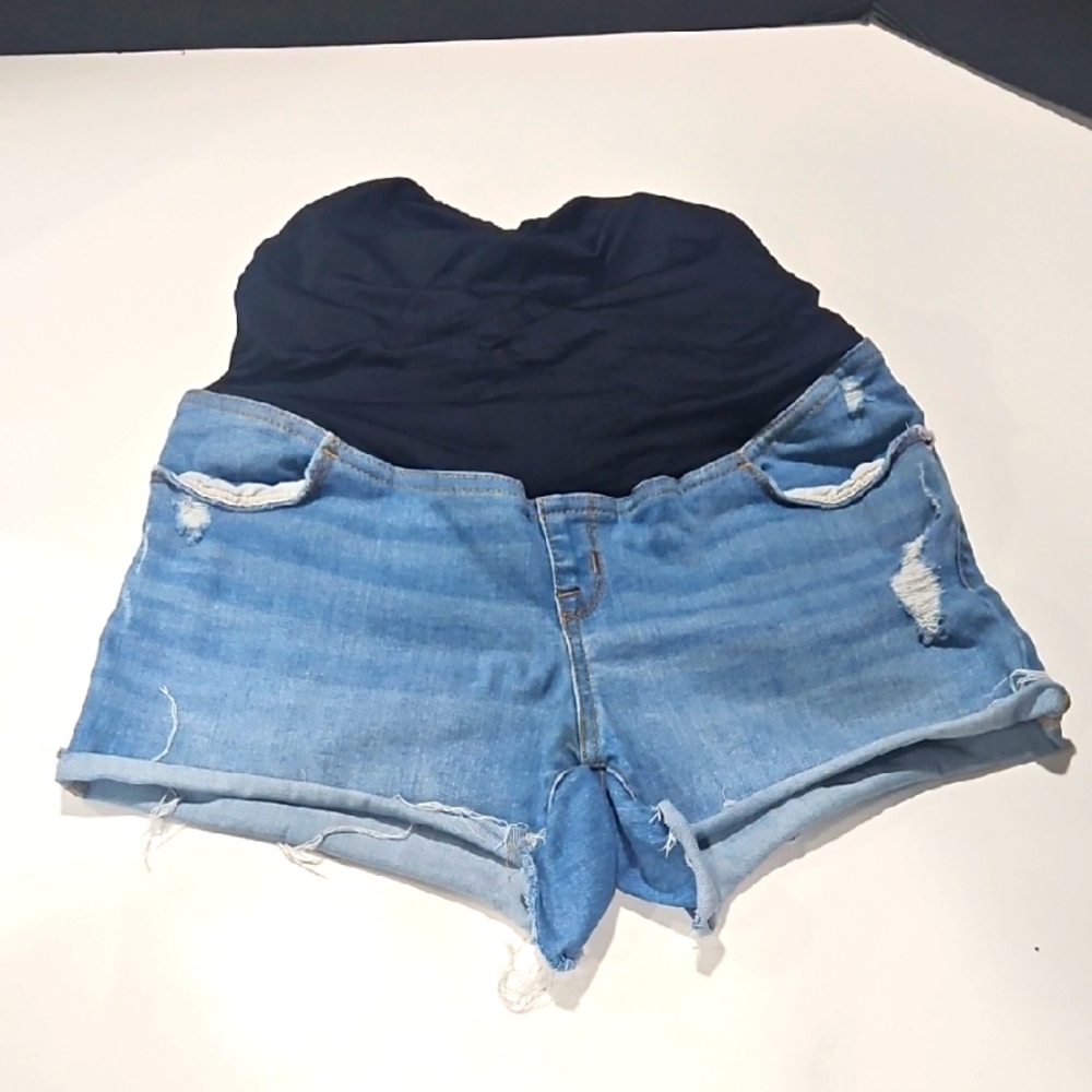 Women's Maternity Blue Denim Cutoff Shorts